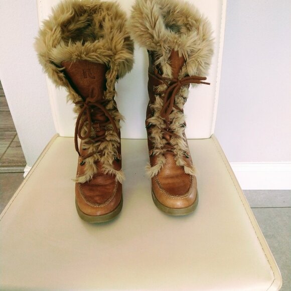 Report Signature - Faux Fur, High Heel Lace-up Boots - 8.5 - Picture 5 of 8